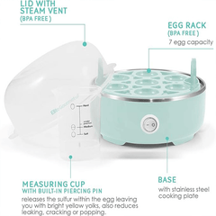 Elite Gourmet EGC115M Easy Egg Cooker Electric 7-Egg Capacity, Soft, Medium, Hard-Boiled Egg Cooker with Auto Shut-Off, Measuring Cup Included, BPA Free, Retro Mint