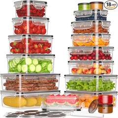 36-Piece Food Storage Containers with Lids(18 Containers & 18 Lids), Plastic Food Containers for Pantry & Kitchen Storage and Organization, BPA-Free, Leak Proof, Reusable with Labels & Pen
