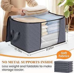 Fab totes 6 Pack Clothes Storage, Foldable Thick Fabric Blanket Storage Bags, Containers for Organizing Bedroom, Closet, Clothing, Comforter,Closet Organization with Handle,Grey