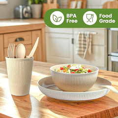 36-Piece Wheat Straw Dinnerware Sets for 6, Farielyn-X Unbreakable Reusable Set Kitchen Cups, Plates, Bowls Sets & Cultery Dishwasher Microwave Safe - Patio, Outdoors, RV, Camping Dishes