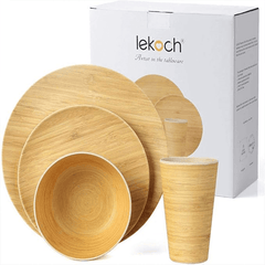 LEKOCH Bamboo Dinnerware Set, Ultra Chic Bamboo Dinnerwareses for 4 pcs, Bamboo Fiber Plate Dish Set, Kitchen Tablewares Eco-friendly Reusable Outdoor Camping Dinnerware Sets