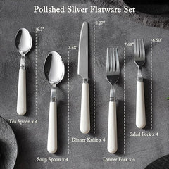 CAROTE 20Pcs Silverware Set, Stainless Steel Flatware Set with White Handle, Dining Tableware Cutlery Set for 4, Utensil Sets for Home Restaurant, Mirror Polished Spoon and Fork Set, Dishwasher Safe