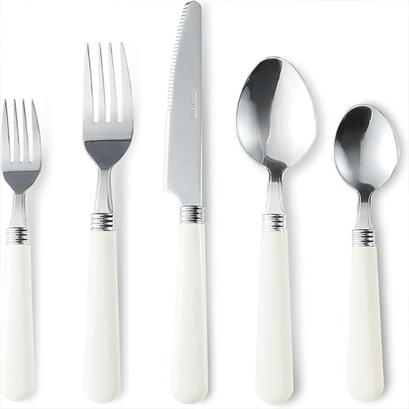 CAROTE 20Pcs Silverware Set, Stainless Steel Flatware Set with White Handle, Dining Tableware Cutlery Set for 4, Utensil Sets for Home Restaurant, Mirror Polished Spoon and Fork Set, Dishwasher Safe